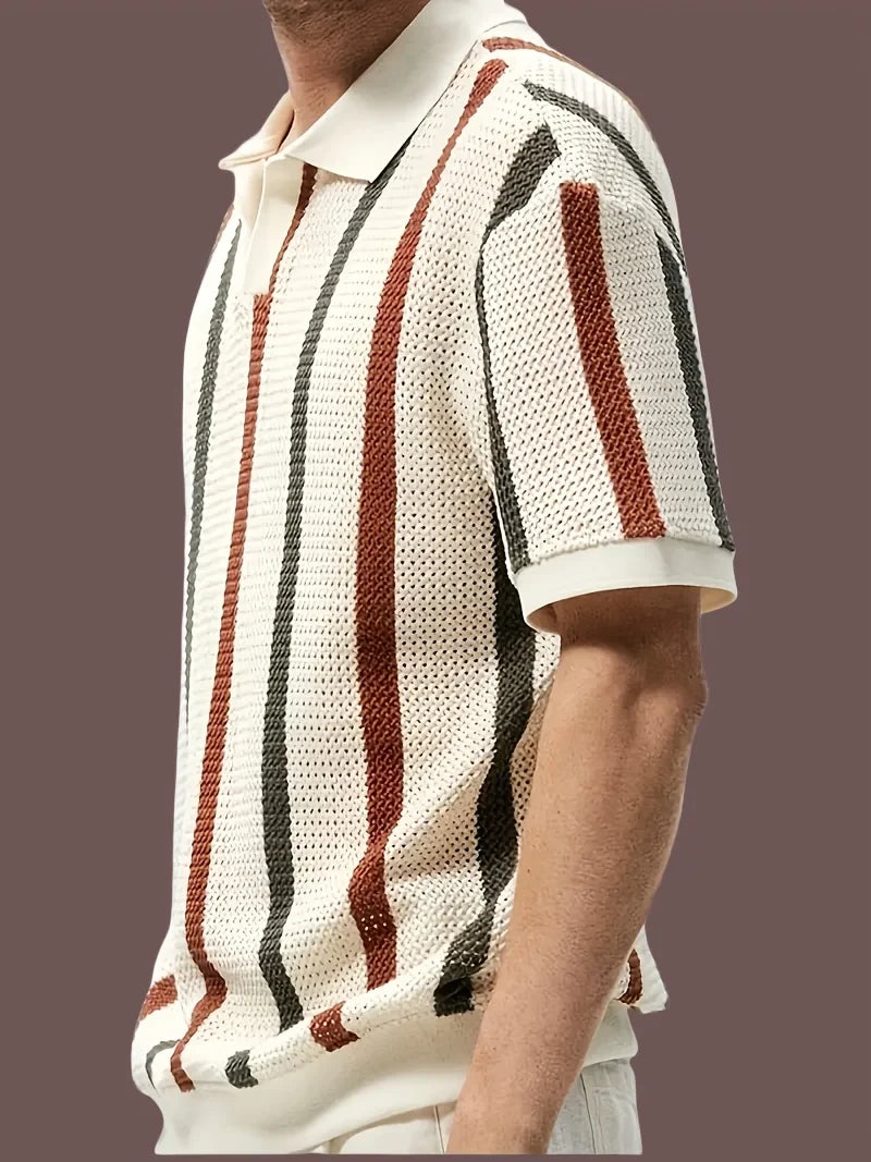 Men's Striped Knit Cardigan Polo