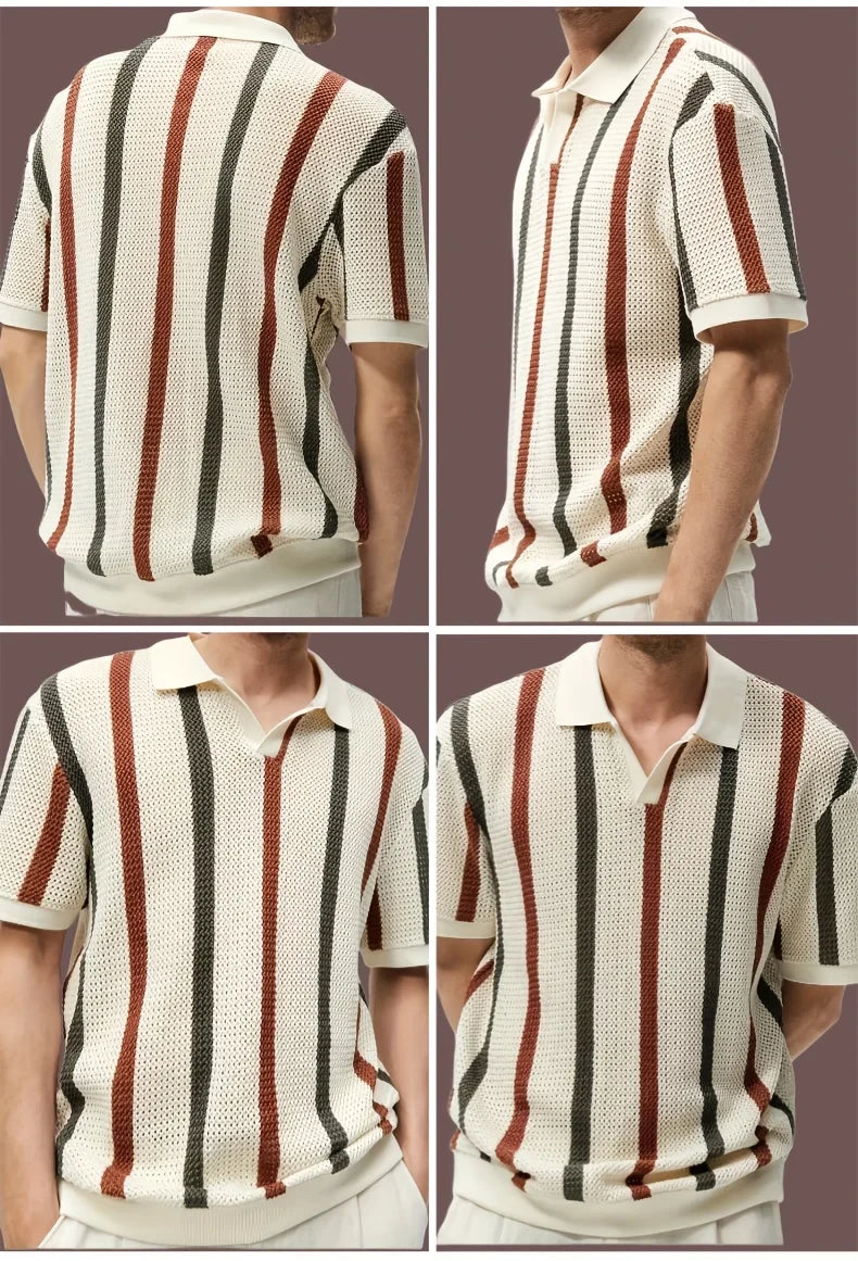 Men's Striped Knit Cardigan Polo