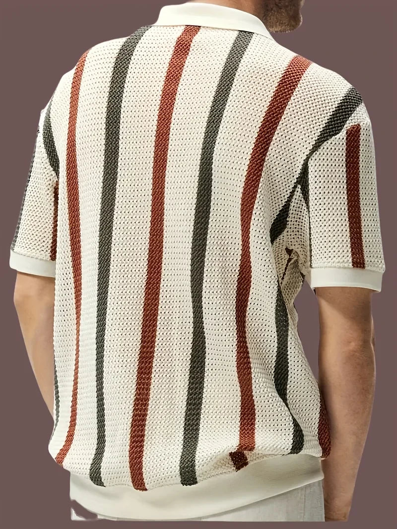 Men's Striped Knit Cardigan Polo