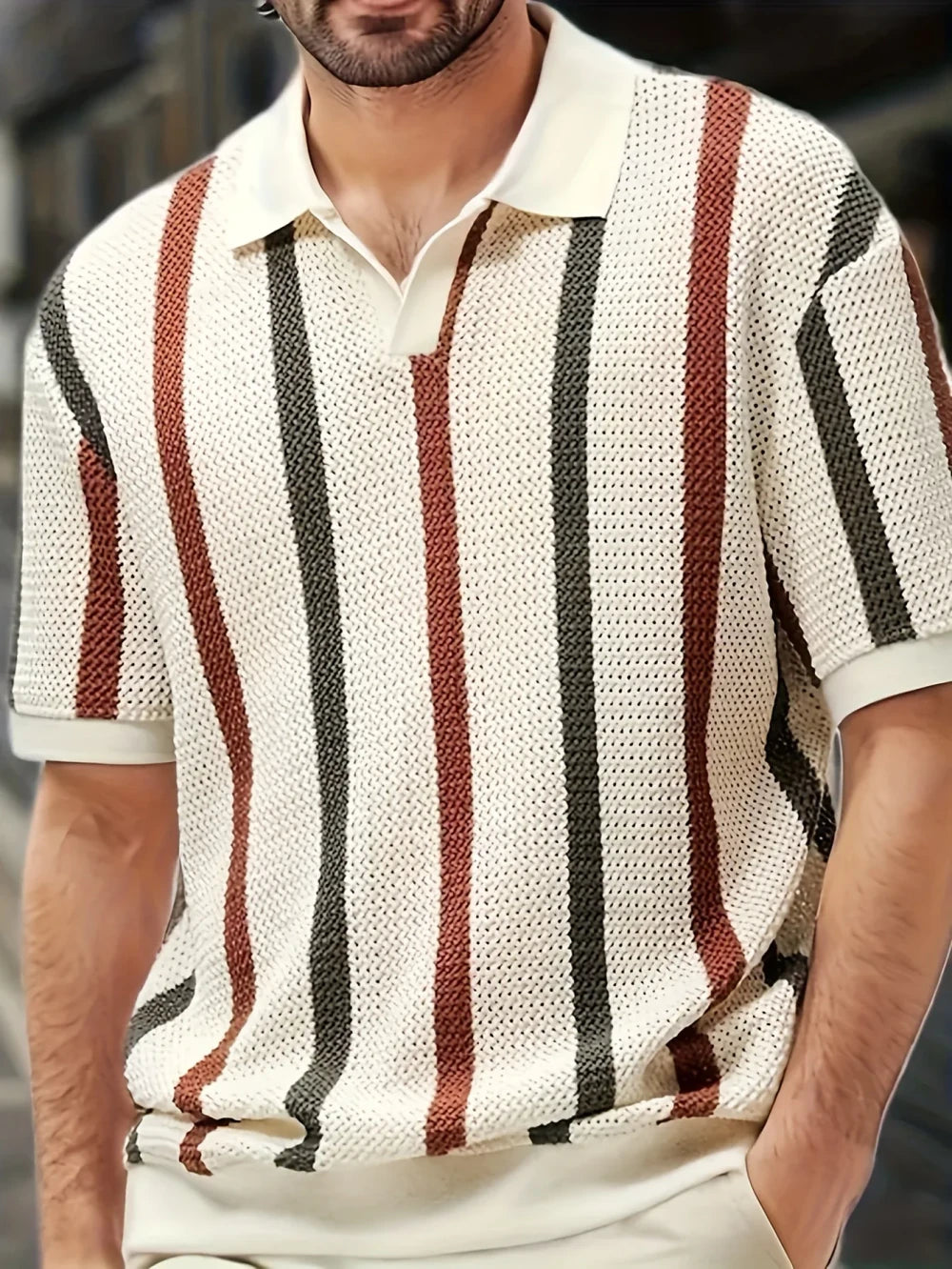 Men's Striped Knit Cardigan Polo